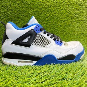 Nike Air Jordan 4 Retro Boys Size 6.5Y White Black Blue Athletic Shoes Sneakers